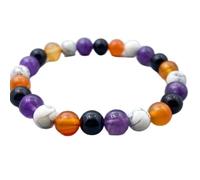 pietra preziosa naturale di ametista, howlite, onice e corniola da 8 mm | forma rotonda, pietra dal taglio liscio | 7 pollici | gemma multicolore | braccialetto elastico energetico | LSB_02166