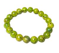 pietra preziosa naturale di atlantide da 10 mm | forma rotonda, pietra a taglio liscio | 7 pollici | gemma di colore verde | braccialetto elastico energetico | braccialetto curativo | LSB_01278