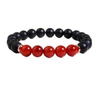 Pietra preziosa naturale di corniola e tormalina nera da 8 mm | forma rotonda, pietra dal taglio liscio | 7 pollici | gemma di colore nero e rosso | braccialetto elastico energetico | LSB_02121