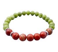 pietra preziosa naturale di diaspro rosso e serpentino da 8 mm | forma rotonda, pietra a taglio liscio | 7 pollici | gemma di colore rosso e verde | braccialetto elastico energetico | LSB_01687