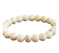 Pietra preziosa naturale di howlite da 10 mm | Forma rotonda, pietra dal taglio liscio | 7 pollici | Gemma di colore bianco | Bracciale elastico per la calma | Braccialetto della pazienza | LSB_00879