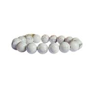 Pietra preziosa naturale di howlite da 12 mm | Forma rotonda, pietra dal taglio liscio | 7 pollici | Gemma di colore bianco | Bracciale elastico per la calma | Braccialetto della pazienza | LSB_01374