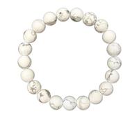 Pietra preziosa naturale di howlite da 8 mm | forma rotonda, pietra dal taglio liscio | 7 pollici | gemma di colore bianco | braccialetto elastico calmo | braccialetto della pazienza | LSB_00791