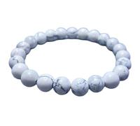 Pietra preziosa naturale di howlite da 8 mm | Forma rotonda, pietra dal taglio liscio | 7 pollici | Gemma di colore bianco | Bracciale elastico per la calma | Braccialetto della pazienza | LSB_01649