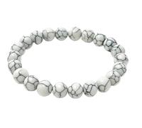 Pietra preziosa naturale di howlite da 8 mm | Forma rotonda, pietra dal taglio liscio | 7 pollici | Gemma di colore bianco | Bracciale elastico per la calma | Braccialetto della pazienza | LSB_00625