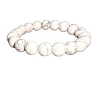 Pietra preziosa naturale di howlite da 8 mm | Forma rotonda, pietra dal taglio liscio | 7 pollici | Gemma di colore bianco | Bracciale elastico per la calma | Braccialetto della pazienza | LSB_00248