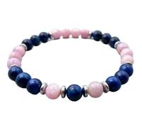 pietra preziosa naturale di kunzite e occhio di tigre blu da 8 mm | forma rotonda, pietra a taglio liscio | 7 pollici | gemma di colore rosa e blu | braccialetto elastico energetico | LSB_01722