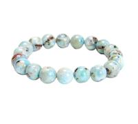 pietra preziosa naturale di larimar da 10 mm | forma rotonda, pietra a taglio liscio | 7 pollici | gemma di colore blu | braccialetto elastico energetico | braccialetto curativo | LSB_00944