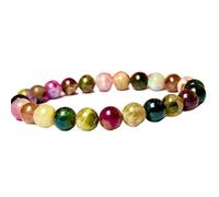 pietra preziosa naturale di tormalina anguria da 8 mm | forma rotonda, pietra dal taglio liscio | 7 pollici | gemma multicolore | braccialetto elastico energetico | gioielli fatti a mano | LSB_01330