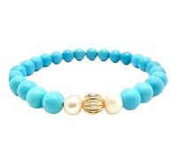pietra preziosa naturale diaspro turchese e perla d'acqua dolce da 6 mm | forma rotonda, pietra dal taglio liscio | 7 pollici | gemma di colore blu | braccialetto elastico energetico | LSB_01561