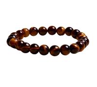 pietra preziosa naturale occhio di tigre 8 mm | forma rotonda, pietra a taglio liscio | 7 pollici | gemma di colore rosso | braccialetto elastico per la fiducia | braccialetto del coraggio | LSB_00022