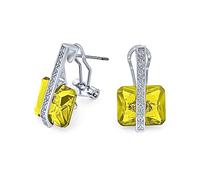 Pietra Preziosa Quadrato In Stile Art Deco Cubic Zirconia AAA Rettangolo Simulazione Peridoto Verde Taglio Smeraldo Orecchini Pendenti CZ Per Donne Placcati Argento Omega Back Birthstone Agosto
