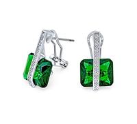 Pietra Preziosa Quadrato In Stile Art Deco Cubic Zirconia AAA Rettangolo Simulazione Smeraldo Verde Taglio CZ Orecchini A Goccia Per Donne Argento Placcato Omega Indietro Maggio Birthstone