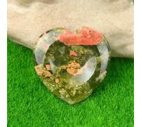 Pietra preziosa tascabile spirituale da 40 mm, a forma di cuore, per terapia energetica, Reiki, massaggio, meditazione, quarzo, scaglia di pollice - Unakite - 40 mm