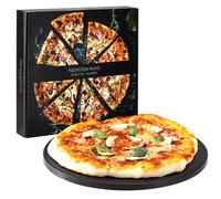 Navaris Pietra Refrattaria per Pizza e Ricettario - Cuocere nel Forno Casa Pane Pizza - Teglia Rotonda Ø30,5x1,5cm 500° Cordierite e Ceramica - Nero