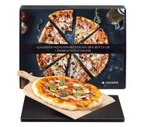 Navaris Pietra Refrattaria per Pizza - Piastra da Forno per Barbecue Gas Elettrico - Kit Pizza Pane con Pala in bambù - Teglia Rettangolare in Cordierite 38 x 30 cm - Nero