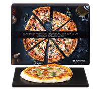 Navaris Pietra Refrattaria per Pizza e Ricettario - Cuocere nel Forno Casa Pane Pizze - Teglia Rettangolare 38x30cm 800° Cordierite e Ceramica - Nero
