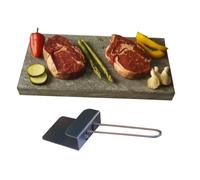 Pietra vulcanica per arrostire carne 20 x 30 x 3 cm con sollevatore di pietre per ristoranti e particolari- Piastra in pietra vulcanica per carne - Griglia per cucinare carne alla pietra