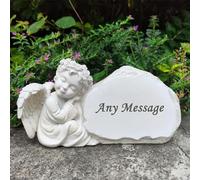 Pietre commemorative da giardino con angelo inciso con qualsiasi messaggio - Personalizzato Memorial Grave Markers Cimitero Pietre commemorative placche con statua di angelo, regali simbolici