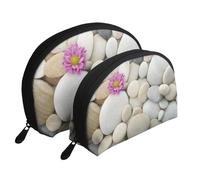 Pietre con stampa di garofani rosa, Borsa per trucco a conchiglia Portamonete da donna Borsa da toilette piccola Borsa per cosmetici 2 pezzi