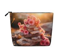 Pietre con stampa di garofano rosa borsa per il trucco borsa cosmetica per le donne grande capacità borsa per il trucco da viaggio sacchetto