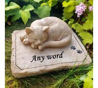 Pietre da giardino memoriali personalizzate con statua di gatto dormiente, lapidi commemorative per gatti in segno di simpatia per cimitero con qualsiasi parola incisa.