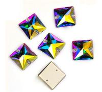 Pietre di vetro quadrate con retro piatto da cucire, strass sciolti da cucire per lavori di cucito, AB 16 mm, 36 pezzi