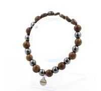 Pietre E Minerali. Bracciale Bronzite Del Brasile + Perle Ematite + Legno 8 Mm.