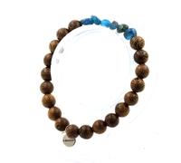 Bracciale Apatite Blu Del Brasile + Perle Di Legno 8 Mm. Fabbricato In Francia.