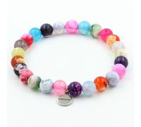 Pietre E Minerali. Bracciale Perle Agata Craquelé Fucsia Multicolore 8 Mm.