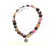 Pietre E Minerali. Bracciale Perle Agata Fucsia E Marrone 8 Mm. Fabbricato In