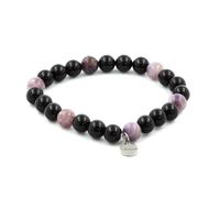 Pietre E Minerali. Bracciale Perle Agata Nera + Mica Viola Di Tanzania 8 Mm