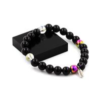 Pietre E Minerali. Bracciale Perle Agata Nera + Quarzo Titanio + Ematite Mul