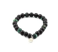 Pietre E Minerali. Bracciale Perle Agata Nera + Smeraldo Della Zambia 8 Mm. Fab