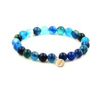 Pietre E Minerali. Bracciale Perle Agata Striata Blu 8 Mm. Fabbricato In Francia