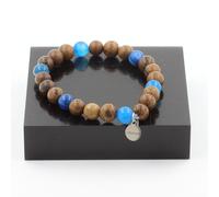 Pietre E Minerali. Bracciale Perle Agata Striata Blu + Legno 8 Mm. Fabbricato E