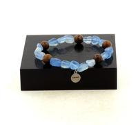 Pietre E Minerali. Bracciale Perle Aigue-Marine Del Brasile + Legno 8 Mm.