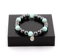 Pietre E Minerali. Bracciale Perle Amazonite + Ematite 8 Mm. Fabbricato In Fra