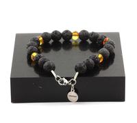 Pietre E Minerali. Bracciale Perle Ambra Vera Del Mare Baltico + Lava