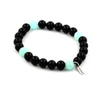 Pietre E Minerali. Bracciale Perle Angelite + Agata Nera 8 Mm. Fabbricato In F