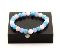 Pietre E Minerali. Bracciale Perle Calcedonio Blu + Acquamarina + Quarzo Ro