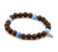 Pietre E Minerali. Bracciale Perle Calcedonio Blu + Legno 8 Mm. Fabbricato In F