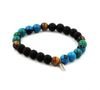 Pietre E Minerali. Bracciale Perle Chrysocolla + Occhio Di Tigre + Onice Nero