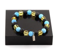 Pietre E Minerali. Bracciale Perle Citrino + Calcedonio Blu + Onice Nero Opaco