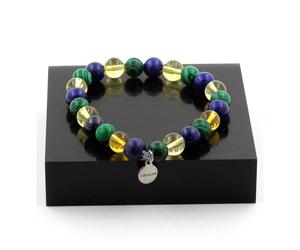 Pietre E Minerali. Bracciale Perle Citrino + Lapis Lazuli + Malachite 8 Mm. F