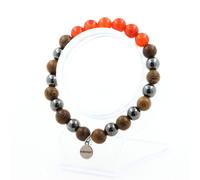 Pietre E Minerali. Bracciale Perle Cornalina D'Uruguay + Ematite + Legno 8 Mm