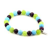 Pietre E Minerali. Bracciale Perle Di Ametista + Calcedonio Blu + Peridoto 8 Mm