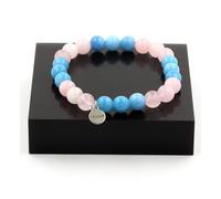 Pietre E Minerali. Bracciale Perle Di Calcedonio Blu + Quarzo Rosa 8 Mm.