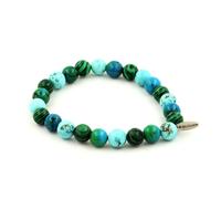 Braccialetto Perle Crisocolla+Malachite+Turchese 8 Mm. Fatto IN Francia