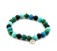 Pietre E Minerali. Bracciale Perle Di Crisocolla + Malachite + Turchese + Agata